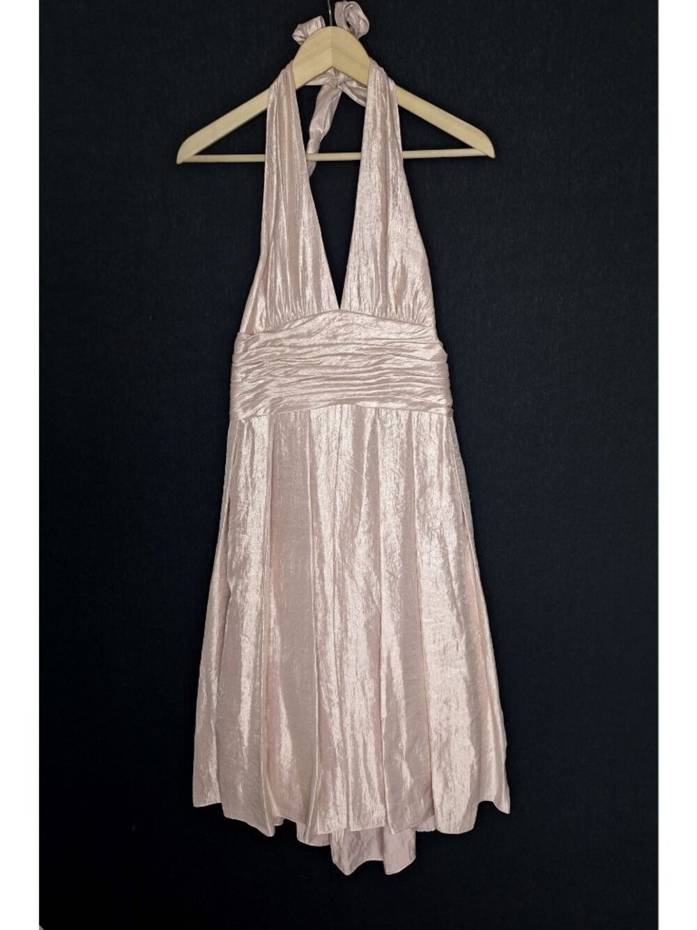 💙 Adrianna Papell Size 14 Blush Pink Halter Cocktail Dress Ruched Empire Waist